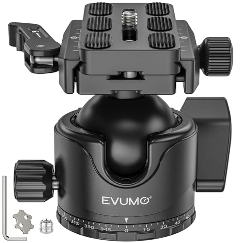 EVUMO EX46L Lever Tripod Ball Head with Stainless Steel Lock Pin, 46mm Low Profile Ball Head Mount with Arca Swiss Quick Release Plate, Compatible with Tripod Monopod DSLR Camera Camcorder Telescope