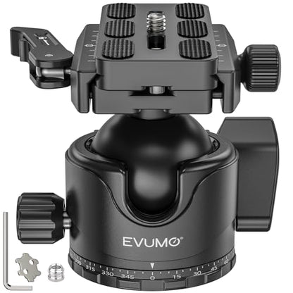 EVUMO EX46L Lever Tripod Ball Head with Stainless Steel Lock Pin, 46mm Low Profile Ball Head Mount with Arca Swiss Quick Release Plate, Compatible with Tripod Monopod DSLR Camera Camcorder Telescope