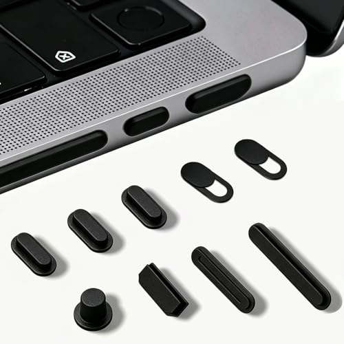 9 PCS Dust Plug Cover for 2026-2022 MacBook Air 13.6" 15.3" M5 M4 M3 M2, MacBook Pro 14 16 M5 M4 M3 M2 M1, MacBook Pro 13 M2 M1, HDMI/Thunderbolt/SD Charger/Headphone Port Cover & Webcam Cover Slide