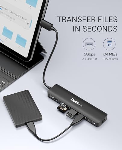 USB C Hub 4K 60Hz, Dockteck 7-in-1 USB C PD Ethernet Hub Dongle with 4K 60Hz HDMI, 1Gbps Ethernet, 100W PD, 2 USB 3.0, SD/Micro SD for MacBook Air/Pro M1 2020, iPad Pro 2021, iPad mini 6 and More - color: 7 IN 1 Black