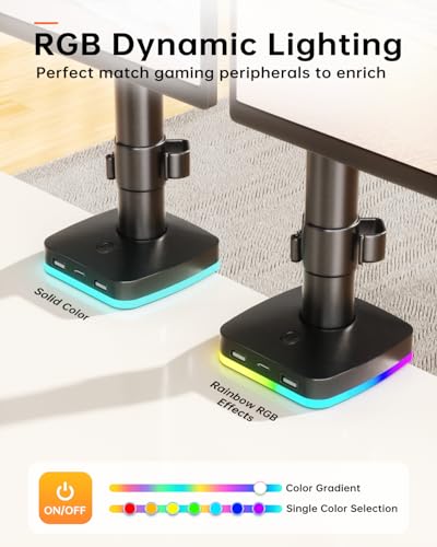 Afaloona RGB Dual Monitor Stand with USB Hub, Dual Monitor Mount for 13-27 Inch Screens, Adjustable Arm Desk Mount with 1 USB-C & 2 USB Ports, Height Swivel Tilt Rotation, VESA 75x75/100x100 - size: RGB Dual Monitor Arm