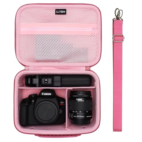 Camera Case Bag Compatible with Canon EOS Rebel T7/R50/R6 Mark II/R100/R50 V/T6/R8/R10/R5 Mark II/RP/R7/5D Mark IV/SL3/R5/T100 DSLR Camera, Len and Tripod with 4 Dividers and Shoulder Strap, Magenta - color: Magenta+Pink, size: Small