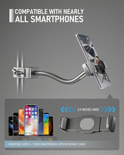 KBC1417 Mic Stand Phone Holder, Heavy-Duty Gooseneck Phone Holder with Super Clamp & Universal Phone Mount, Adjustable 360° Flexible Arm Clip for Mic Stand, Music Stand, Tripod, 13-INCH - size: 13" with Clamp