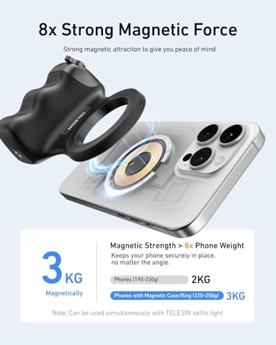 TELESIN 3 IN1 Fun Shot Magnetic Phone Camera Grip + C03 Magnetic Selfie Light + Metal Tripod Creator Bundle Kit Compatible with iPhone Magsafe & Android Selfies/Photography/TikTok/Zoom Calls/Video