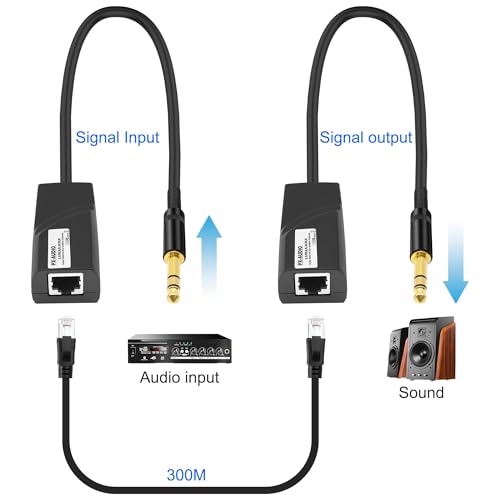 XMSJSIY 6.35mm TRS Extender 1/4" TRS Stereo Male to Ethernet RJ45 Female Adapter Audio Balun Network Extension 300m Over Cat5e & Cat6 Cable Isolate Noise Resist Interference for Microphone Amplifier
