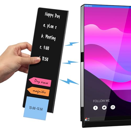 Crpich Magnetic Monitor Memo Board, Glossy Black Large 13.2 x 3.3 Inches, Detachable Side Screen to Do List Holder, Vertical Desk Organizer for Office & Gaming Setup - color: Black, size: L-13.2x3.3in