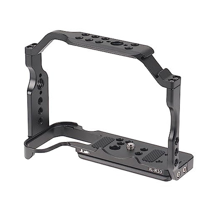 FocusFoto Camera Cage for Canon EOS R10 Mirrorless Camera, Aluminium Video Rig with NATO Rail, Cold Shoe, 1/4" Screw Mouting, 3/8"-16 Locating Pins for Arri Grip, Quick Release Plate for Arca Tripod