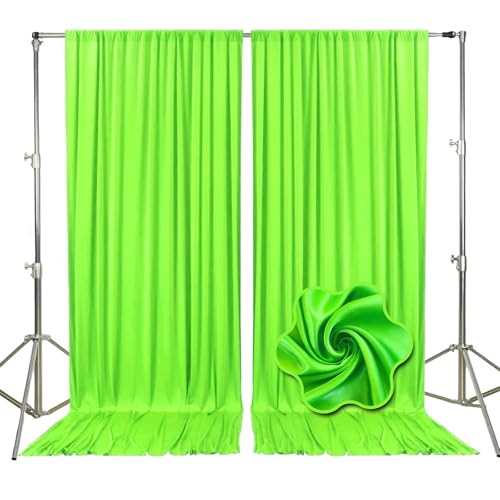 10ft x 7ft Fresh Green Backdrop Curtains for Parties, Fabric Satin Background Curtain with Rod Pockets for Weddings, Birthday, Baby Shower, Photography, Graduation Party Backdrop Drapes, 2 Panels - color: Fresh Green