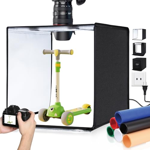 PULUZ 24x24 Inch Photo Studio Light Box, Dimmable 136 LED Beads CRI≥95 Foldable Shooting Tent with 6 Color Backdrops, Portable Professional Photo Box for Product Photography - size: 24‘’Light Box - Black