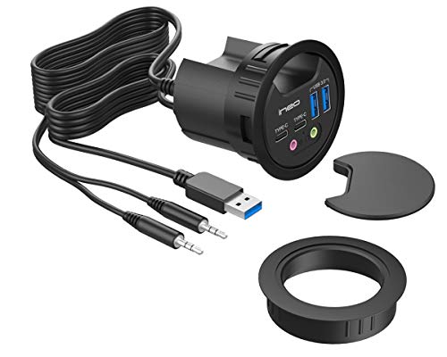 ineo Grommet Desk-Fit (Diameter 2.3" to 2.4") 2Type A + 2Type C with 3.5mm Audio Mic Jack + 3.2" Expandable case (Power is not Included)[THC06 - VI Plus]