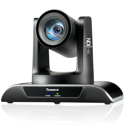 Tenveo NDI PTZ Camera AI Humanoid & Face Auto-Tracking, HDMI/LAN/USB3.0 PoE PTZ Camera 20X Optical Zoom IP Live Streaming, FHD 1080P 60FPS, for Church Services Worship Video Conference Live Streaming - color: Glossy Black