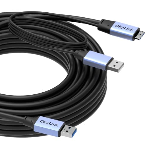 OkyLink Active USB 3.0 A to Micro-B Cable, Male to Male, 5Gbps, 32ft | 10M, 3.2 Gen 1, for External Hard Drive HDD SSD - color: Gray USB3.0, size: 32ft (10m)