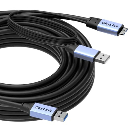OkyLink Active USB 3.0 A to Micro-B Cable, Male to Male, 5Gbps, 32ft | 10M, 3.2 Gen 1, for External Hard Drive HDD SSD - color: Gray USB3.0, size: 32ft (10m)