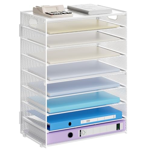 Marbrasse Paper Organizer Letter Tray, 9 Tier Mesh File Organizer with Handle, Paper Sorter Desk Organizer for Home Office Supplies - White - color: 9 Tier White