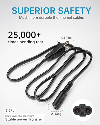 LKTOP AC Power Cord US Plug 2 Prong AC Cable (NA) for DJI Mini/Air/Mavic Series Drone Battery Charger Charging Hub, DJI Phantom/Spark/FPV Accessory Replacement, 3.3 FT (Drone-Specific) - style: AC Cable