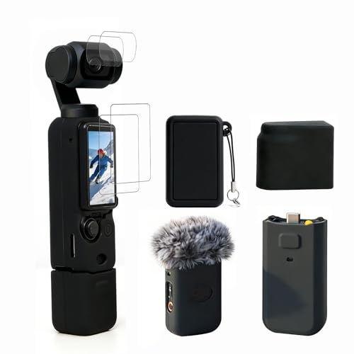 Case for DJI Osmo Pocket 3/Xtra Muse Camera, Soft Silicone Protective Case, Slim Fit Skin with mic Cover and Screen Protector Accessories for Osmo Pocket 3/Xtra Muse,Anti-Scratch (Black) - color: Black
