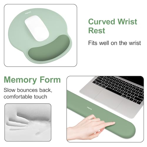 MOSISO Wrist Rest for Keyboard Mouse Pad Set, Large Gaming Deskpad&Circle Curved Mousepad&Keyboard Wrist Rest&Coaster, Ergonomic Non-Slip Mousepad&Easy Typing Pad with Silicone Lining, Green - color: Green