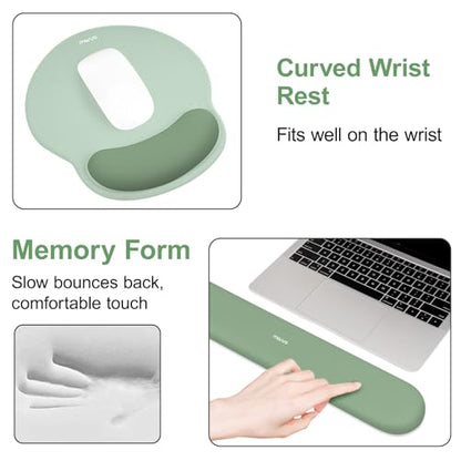 MOSISO Wrist Rest for Keyboard Mouse Pad Set, Large Gaming Deskpad&Circle Curved Mousepad&Keyboard Wrist Rest&Coaster, Ergonomic Non-Slip Mousepad&Easy Typing Pad with Silicone Lining, Green - color: Green