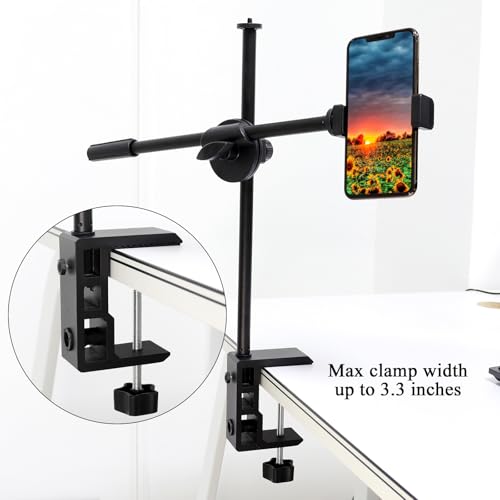 RTNLIT Heavy Duty Desk Clamp for 1/2” and 5/8" Hole Base Microphone Boom Arm, Large Metal Table Mount Mic C Clamp Fits up to 3.3" Desktop Thickness