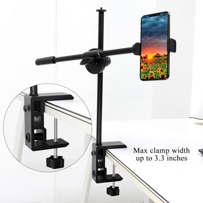 RTNLIT Heavy Duty Desk Clamp for 1/2” and 5/8" Hole Base Microphone Boom Arm, Large Metal Table Mount Mic C Clamp Fits up to 3.3" Desktop Thickness