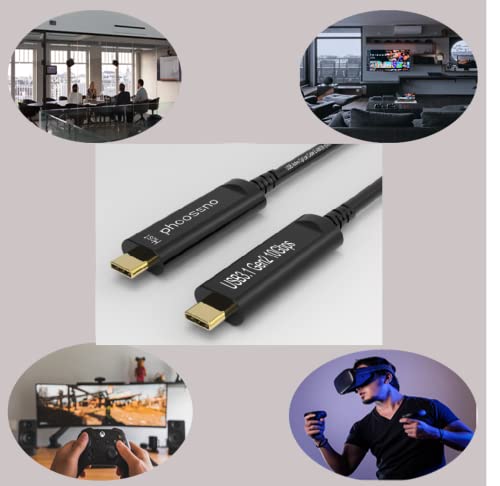 phoossno USB C to C Fiber Optical Cable USB 3.1Type C Cable 10Gbps100FT Compatible with Microsoft Azure Logitech Camera Aver &Vaddio & Barco ClickShare Touch Screen Kinect Intel RealSense - size: 30M C-C Straight 180℃