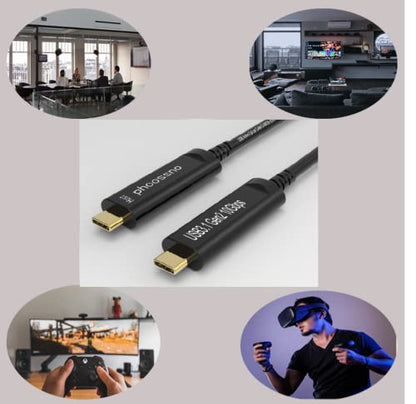 phoossno USB C to C Fiber Optical Cable USB 3.1Type C Cable 10Gbps100FT Compatible with Microsoft Azure Logitech Camera Aver &Vaddio & Barco ClickShare Touch Screen Kinect Intel RealSense - size: 30M C-C Straight 180℃