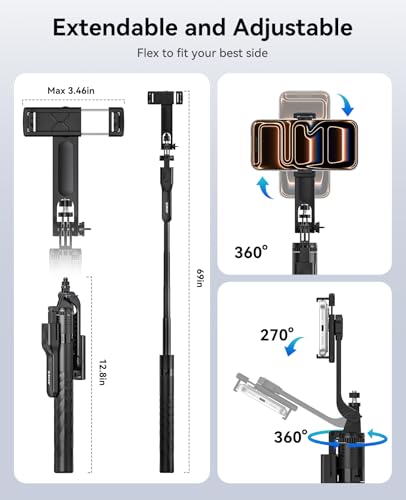 ORICO 69" Phone Tripod & Selfie Stick - 360° Rotatable Phone Holder for Multi-Angle Shooting, Wireless Remote, Extendable Stand for iPhone, Android, Camera, GoPro, Travel, Vlog, Recording - SPM175 - size: 69''