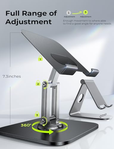 LISEN for iPad Stand Holder [All-Metal Foldable] Adjustable Tablet Stand for Desk, 2026 iPad Accessories Rotating Display Stand Office Men Gifts Kindle Tablet PS Switch iPhone 11"-4.7" - color: Black