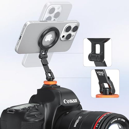 VRIG MG-28 Magnetic Phone Tripod Mount for Magsafe, Aluminum iPhone Tripod Mount Adapter with 1/4” Screw, 360° Cold Shoe Phone Holder for Camera, Compatible with iPhone 17/16/15/14/13/12 Series - size: MG-28
