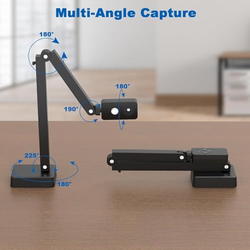 8MP USB Document Camera for Teachers and Classroom, Auto Focus 4K Doc Cam | A3 A4 Document, LED Light and Mic, Image Invert, Foldable Arm for Mac Windows Chromebook, for Live Demo Distance Learning