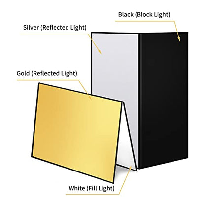 Meking 17x12 Inch 3 in 1 Light Reflector Photography Cardboard, Studio Foldable Light Diffuser Board for Still Life Product and Food Photo Shooting - Gold Silver and Black, White 2 Pack - color: Gold*1+Silver*1