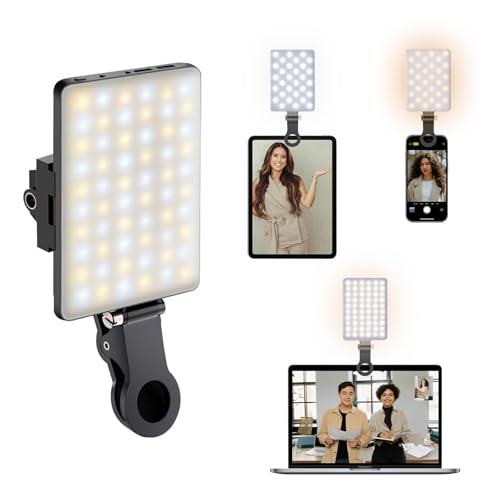 NPTCL 60 LED Portable Slefie Light, Rechargeable Lighting with Back Clip | 2200mAh Battery, CRI 97+, 3 Light Modes for Phone, iPhone Camera Webcam Laptop Photo Makeup Video Conference