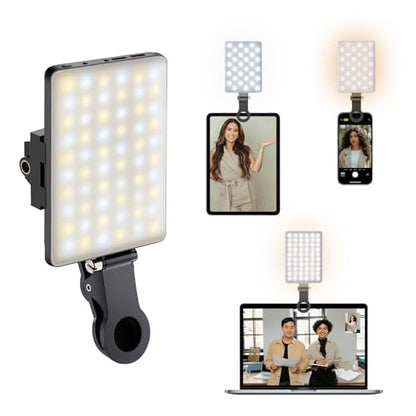 NPTCL 60 LED Portable Slefie Light, Rechargeable Lighting with Back Clip | 2200mAh Battery, CRI 97+, 3 Light Modes for Phone, iPhone Camera Webcam Laptop Photo Makeup Video Conference