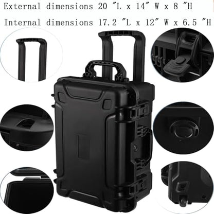 20" L x 13" W x 8" H Large Hard Case with Foam, Portable Rolling Hard Case with Wheels, Waterproof Shockproof Dustproof, Suitable for Cameras, Lenses, Camcorder, Instrument, Telescopes - size: 20 Inch