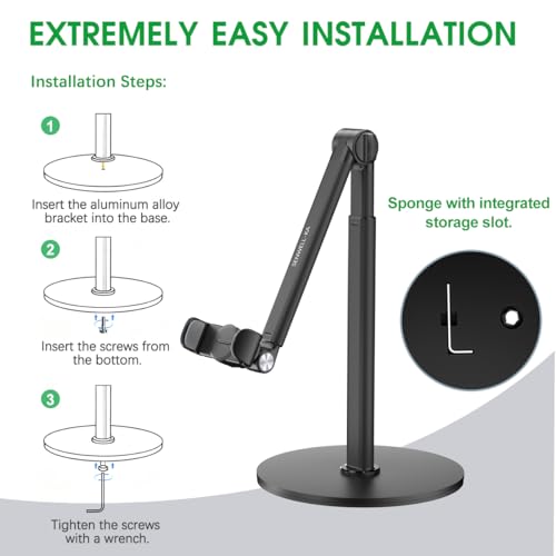 Overhead Phone Stand for Desk, Heavy Duty Aluminum Overhead Phone Tripod with Flexible Long Arm, 360° Rotating Phone Holder for Filming Overhead, Drawing, Cooking – Perfect for Creators(Clip) - style: Clip