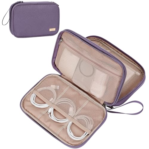 NISHEL Travel Cord Organizer Case, Double Layers Tech Electronic Bag, Essentials for Charger, Cable, Phone, Flash drive, Large, Purple - color: Purple, size: Large