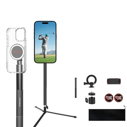 Precisionmaster Tripod Golf Swing Recording - Heavy Duty Aluminum Base with Magsafe Compatible, 52" Adjustable Golf Training Aid- Compatible with Phones - color: Magsafe only