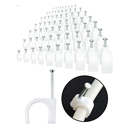 100-Pack Mini Round Cable Clips- Computer Cable Management Clips for Appliances, Ethernet, Coaxial Cable & Extension Cords - Mini Wire Nail Clips for Wood, Brick, Cement, Indoor and Ourdoor Walls - size: 10mm