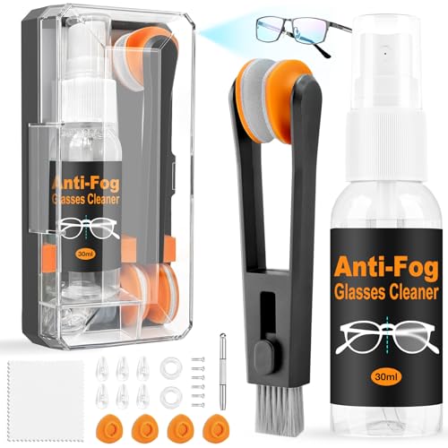 Ordilend Glasses Cleaner Eyeglass Cleaning Kit with 24H Anti Fog Spray for Glasses and Microfiber Cloth, Portable Eyeglass Cleaner Tool Lens Wipes Cleaning kit for Camera Lenses - color: Light Black