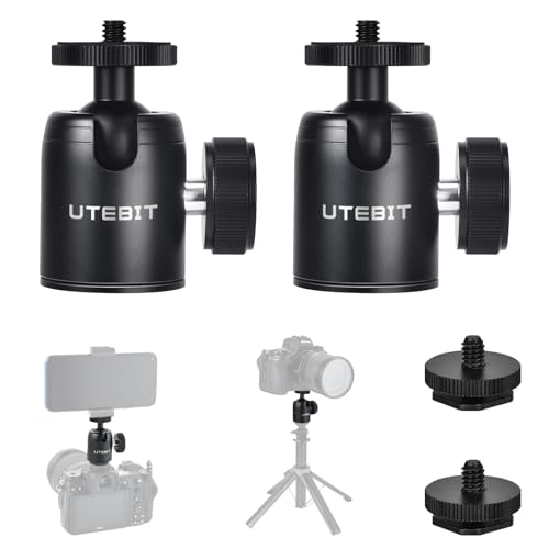 UTEBIT 2 Pack Universal 1/4" Swivel Mini Ball Head Screw Tripod Mount | 360° Rotating Mount Base Adapter 1/4" Camera Hot Shoe Mount for DSLR Cameras Vive Tripods Monopods Camcorder Light Stand - size: 24MM BALL-2PACK