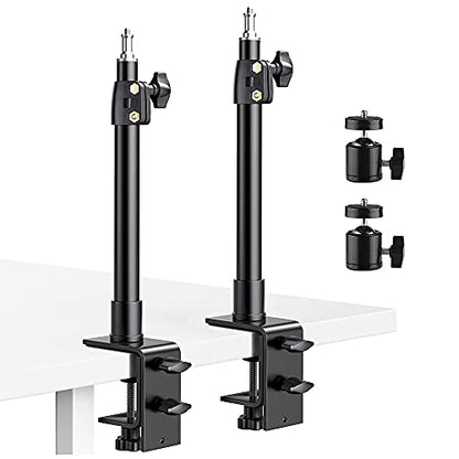 Desk Mount Stand, 2 Pack DSLR Camera Desk Mount C Clamp, 13.7" ~23.2" Photographic Boom Stand with 360° Ball Head for Camera, Ring Light, Video Light, Video Conference Light
