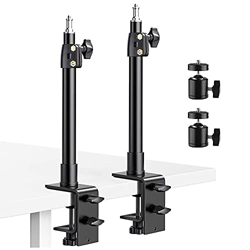 Desk Mount Stand, 2 Pack DSLR Camera Desk Mount C Clamp, 13.7" ~23.2" Photographic Boom Stand with 360° Ball Head for Camera, Ring Light, Video Light, Video Conference Light