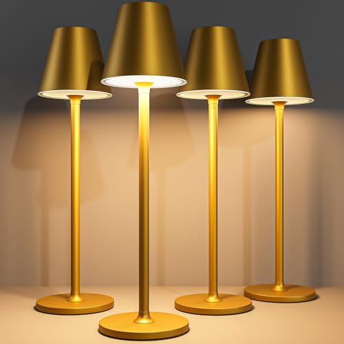 Timjorman 4-Pack Cordless Table Lamps - 5000mAh Rechargeable Battery Operated Desk Lamp, 3-Level Dimmable LED Night Light for Bedroom, Dining, Restaurant - Metal Design (Bronze 4PACK) - color: Bronze 4PACK