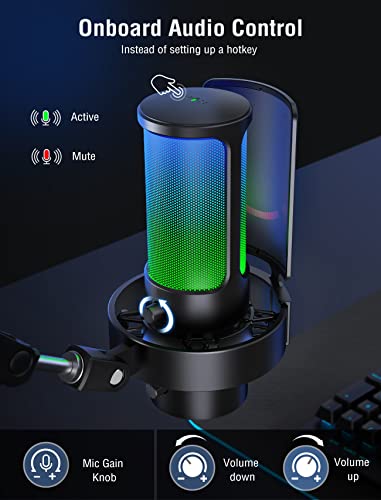 FIFINE Gaming USB Microphone, PC Computer Mic with 4 Polar Patterns for Podcast Streaming Recording YouTube, RGB Condenser Desktop Mic for Windows, Mac, with Headphone Jack-AmpliGame A8 Plus - size: A8PLUS-Desktop