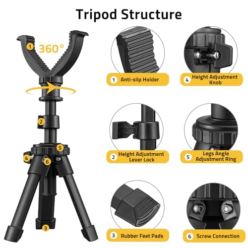 CVLIFE Shooting Rest Tripod - Adjustable Height, 360 Degree Rotation, V Yoke Stand - Portable Rifle Rest for Target Shooting, Hunting and Outdoor Activities - size: 7.5-15"