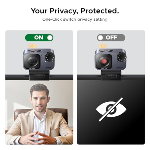 UGREEN FineCam Pro 2K Webcam Support 1080P@60Hz for PC/Mac, 1/2.55" Sensor, Face AE, AI Noise-Canceling Mic, Gesture Control, Auto Focus for Streaming, Conference, OBS, Zoom, Switch 2, Privacy Cover
