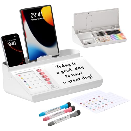 Desktop Whiteboard with Storage, White Dry Erase Board with Drawer & Phone Tray, Desk Board with Marker Holder, Memo Notepad to Do List for Home Office School Supplies - Pink - color: Pink