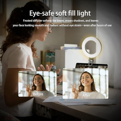 6" Ring Light Video Conference Kit, 5-Color 10-Brightness Clip-On Light with Stable Ring-Light Clamp & 5" Tripod, Desk/Zoom/TikTok, Makeup Light, Selfie Light - size: 6 inch