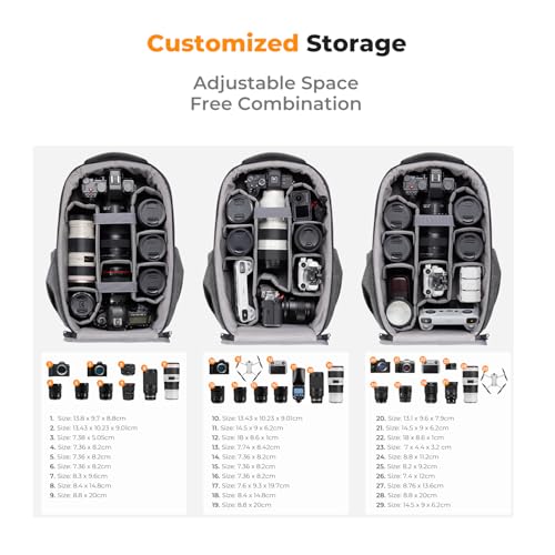 K&F CONCEPT Camera Backpack,Hardshell Photography DSLR Camera Bag with 15-15.6 Inch Laptop Compartment Waterproof Hard Shell Camera Case Compatible with Canon/Nikon/Sony/DJI Mavic Drone - color: Grey