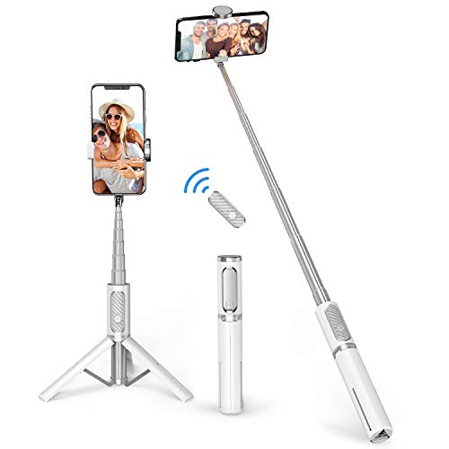 ATUMTEK Selfie Stick Tripod, 3-in-1 Extendable Aluminum Phone Tripod with Detachable Bluetooth Remote, Compatible with iPhone 17/16/15/14/13/12/11/11 Pro/XS Max/XR and Samsung Smartphones, White - color: White